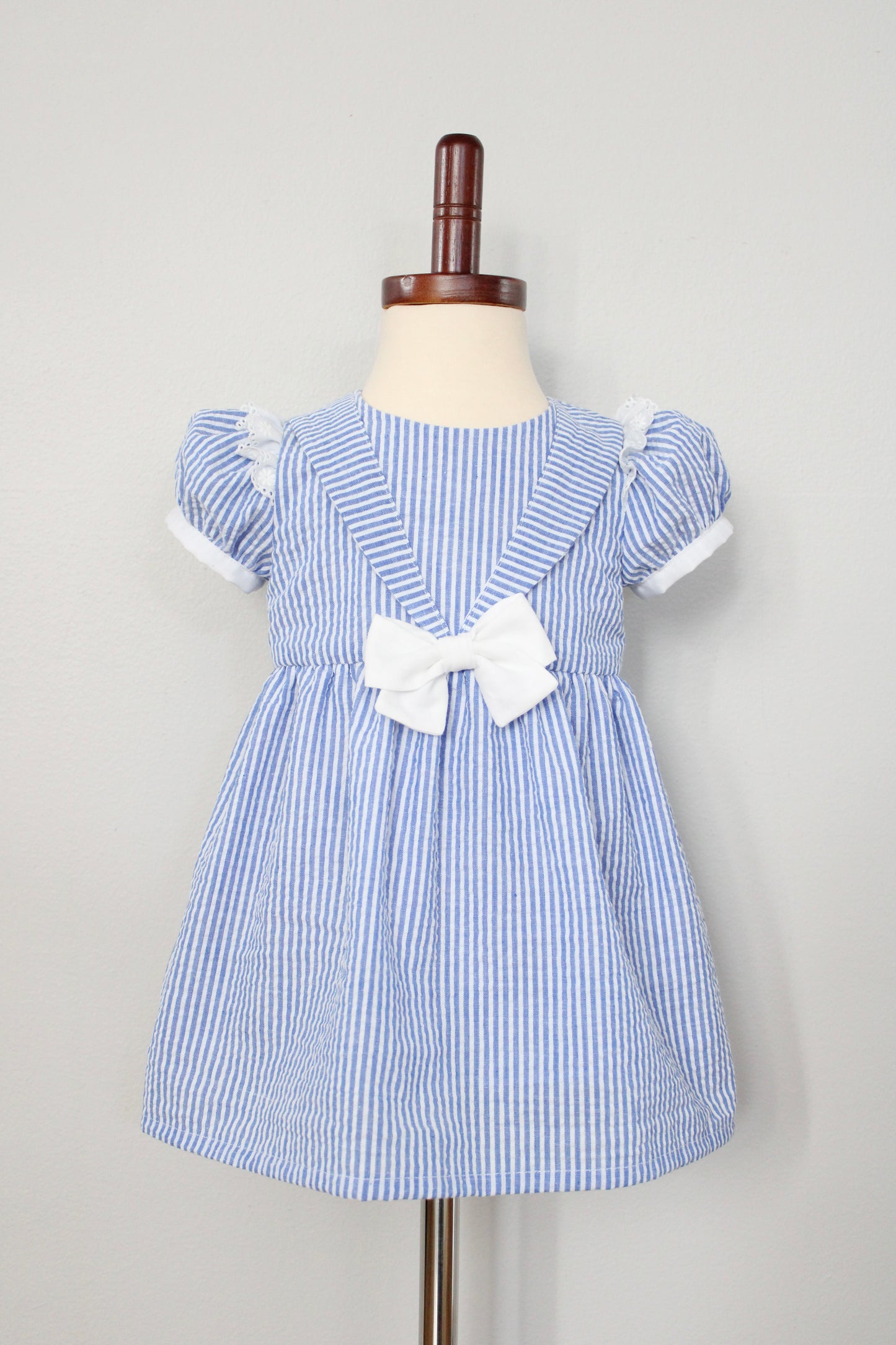 Baby Striped Cotton Seersucker Girls Dress (Size 9-12m)