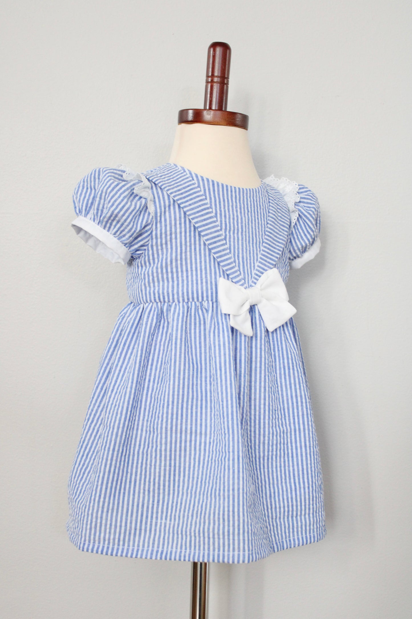Baby Striped Cotton Seersucker Girls Dress (Size 9-12m)