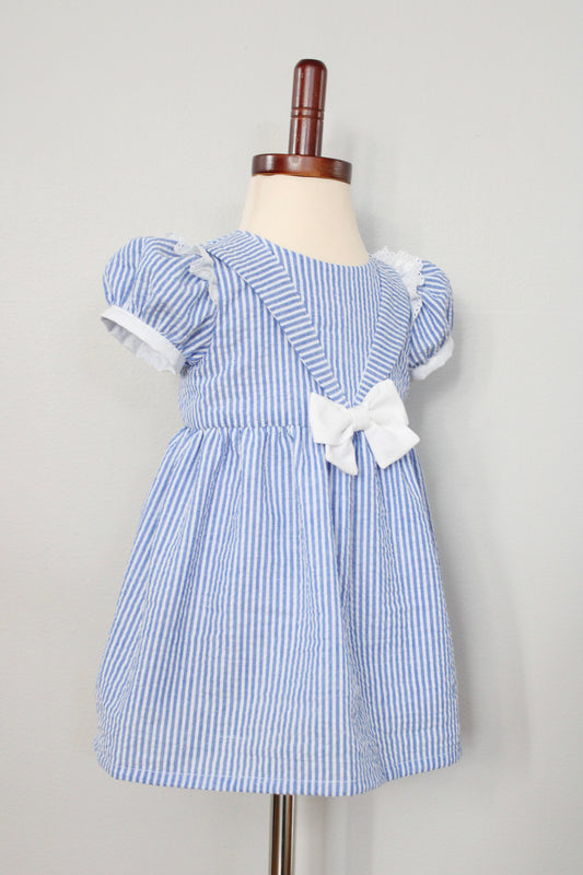 Baby Striped Cotton Seersucker Girls Dress (Size 9-12m)