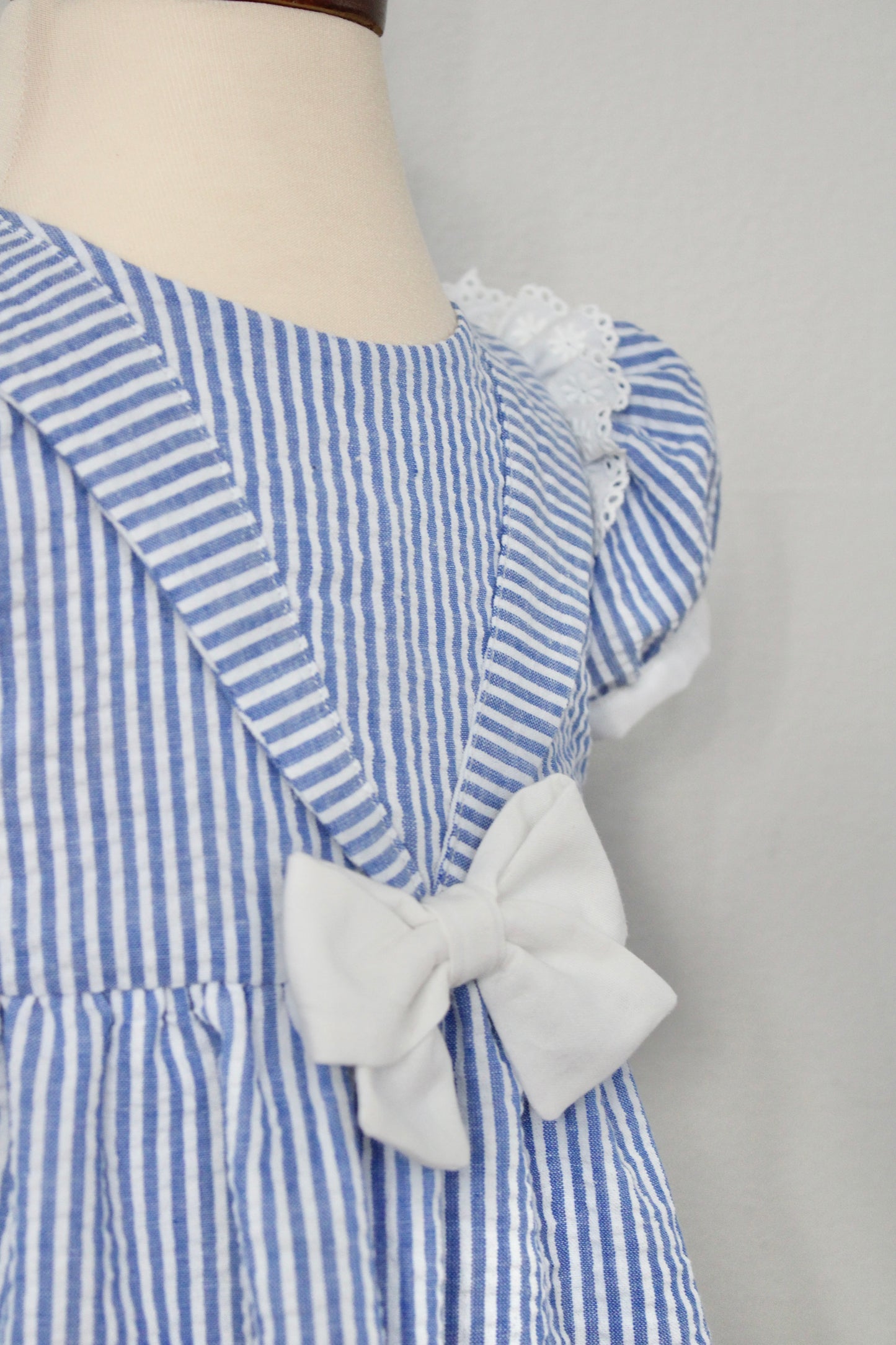 Baby Striped Cotton Seersucker Girls Dress (Size 9-12m)
