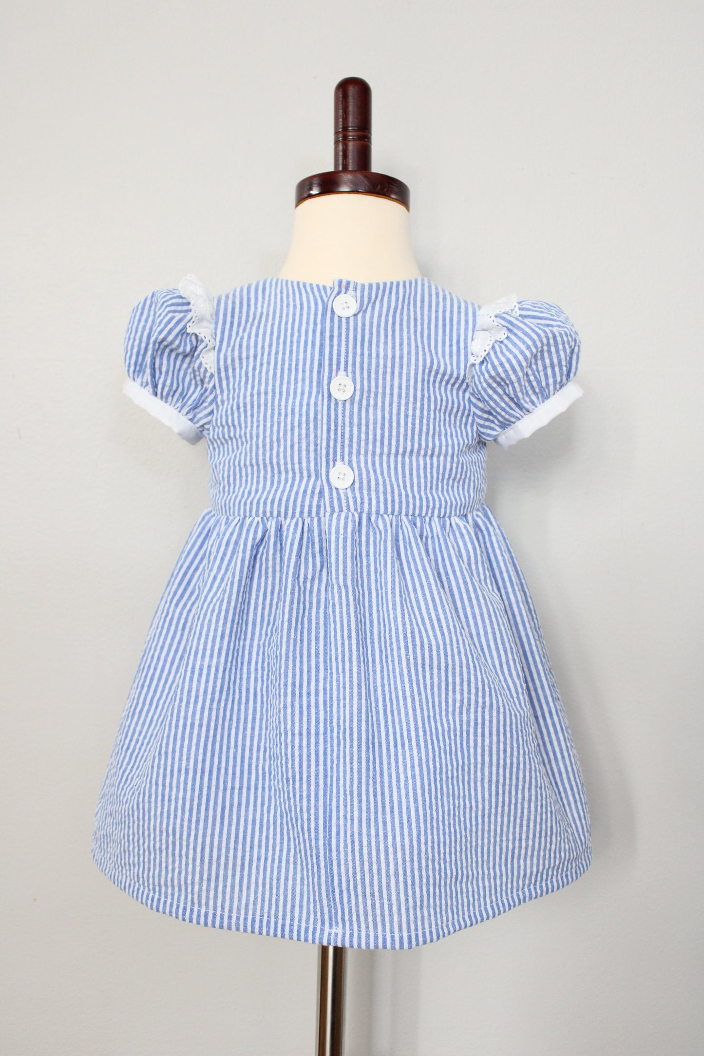 Baby Striped Cotton Seersucker Girls Dress (Size 9-12m)